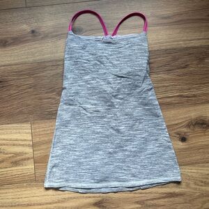 Lululemon Grey Heather Active Tank with Pink Straps and built in bra